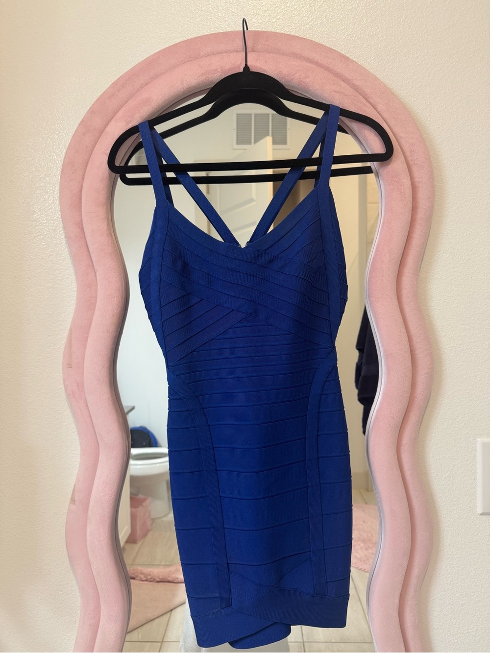 Blue Strappy Bodycon Dress Herve Leger